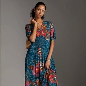 Anthropology bl-nk floral V neck Caften Dress